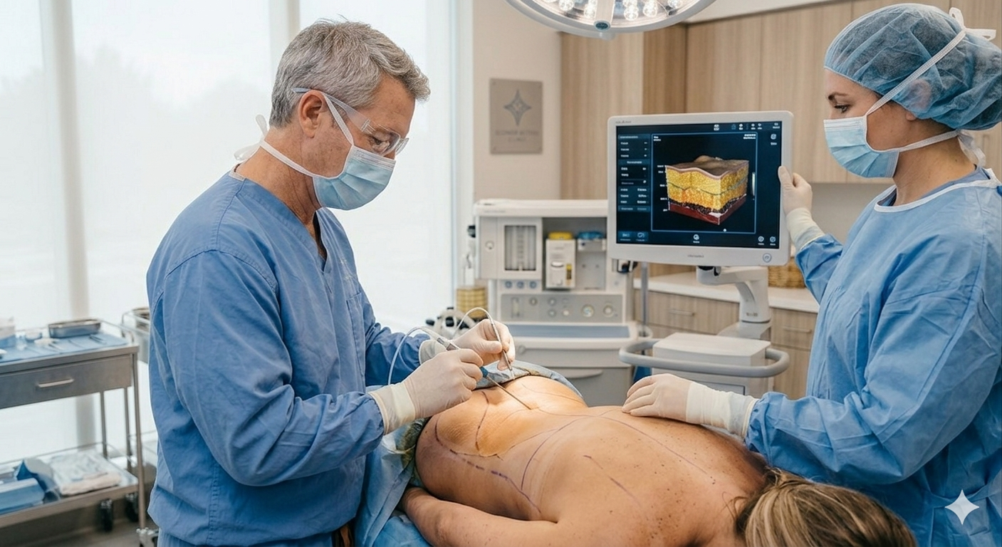 Liposuction 360 full torso body contouring abdomen waist flanks and back sculpting result